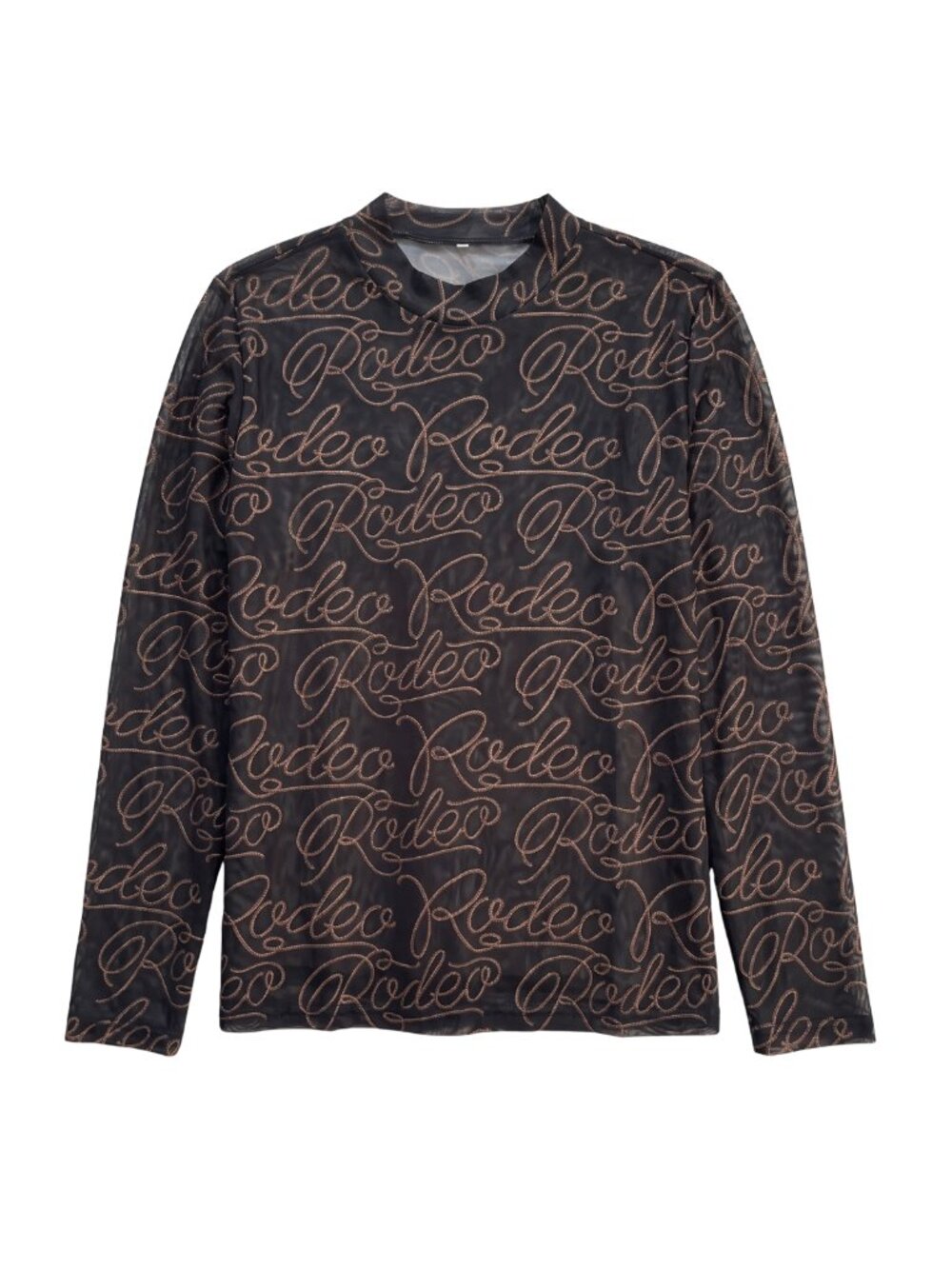 NWOT Western Sheer Mesh Cursive Rodeo Rope Script Long Sleeve Top 2XL - Picture 2 of 8